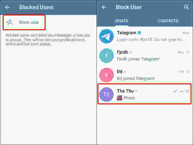 Cách chặn, bỏ chặn liên hệ Telegram - Fptshop.com.vn