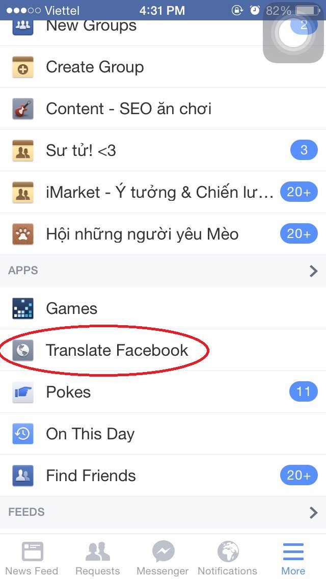Các sử dụng tính năng phiên dịch trên Facebook cho điện thoại 2