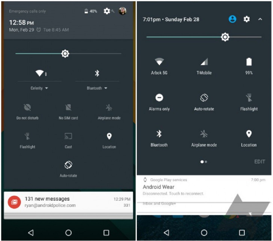 Hình ảnh thanh thông báo mới của Android N: Gọn gàng hơn, đa chức năng hơn