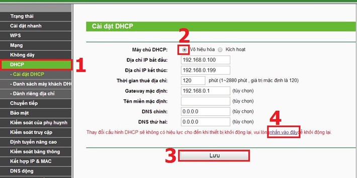 Tắt DHCP