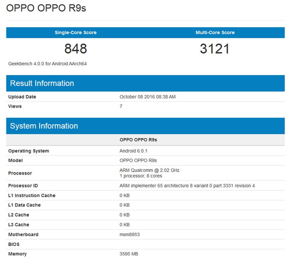 OPPO R9s với 4GB RAM lộ điểm Geekbench mạnh mẽ