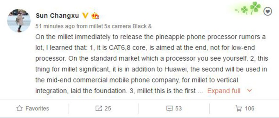 Hé lộ thông số của chip xử lý Xiaomi Pinecone