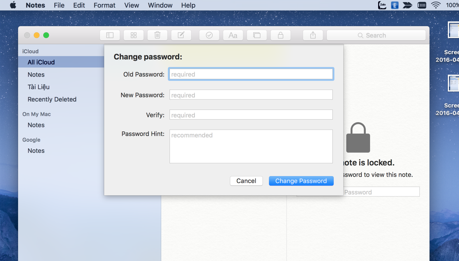 Hướng dẫn tạo mật khẩu ghi chú trên máy Mac