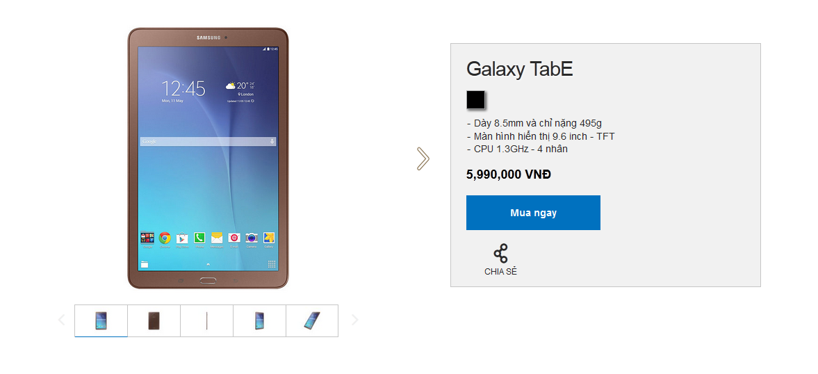Giá bán chính thức của Galaxy Tab E 1