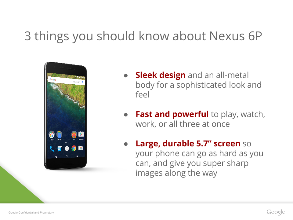 Rò rỉ ảnh slide Nexus 6P: vỏ kim loại, Gorilla Glass 4, pin 3450mAh 1