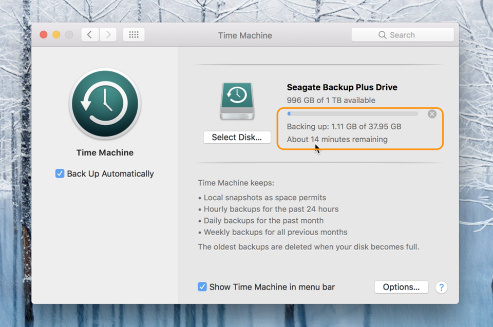 Time Machine backup Mac OS