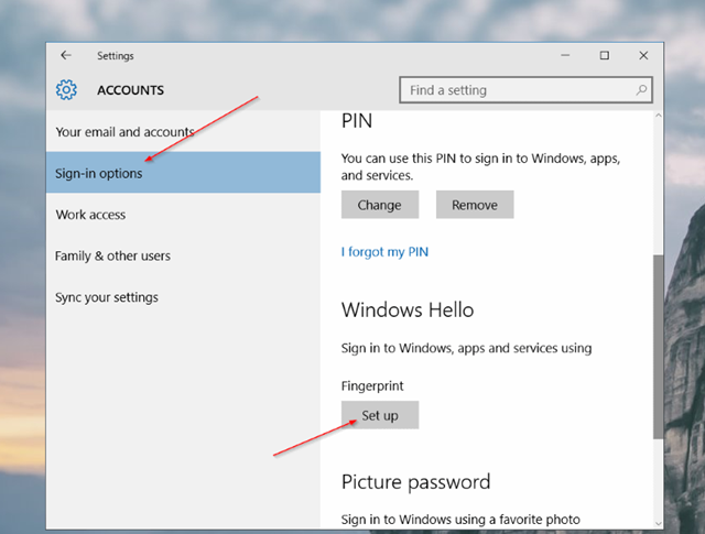 Hướng dẫn cách cài đặt bảo mật vân tay trên Windows 10 - Bước 1