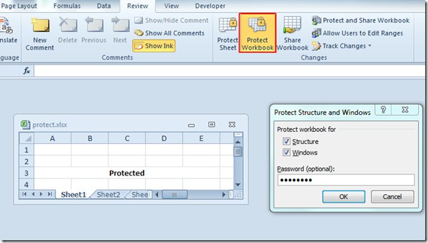 Thao tác đặt password cho file Excel 2010