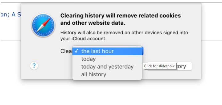 Chọn Clear History để tiến hành làm sạch trình duyệt Safari