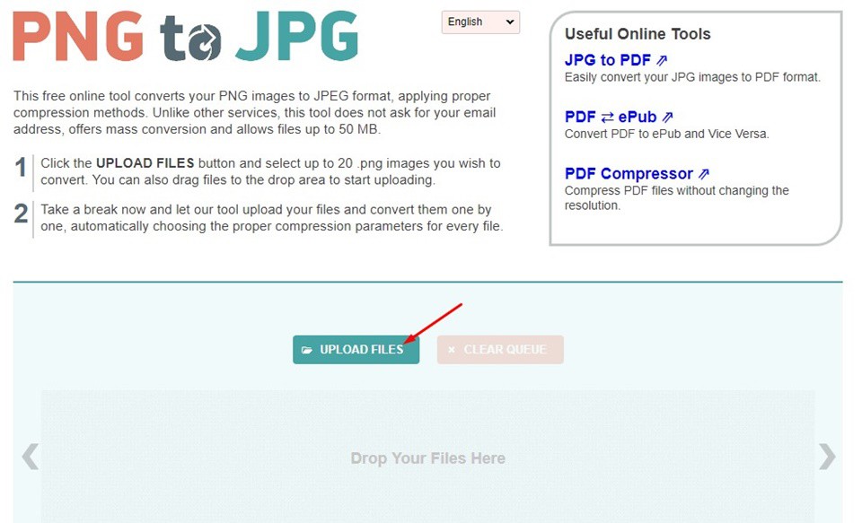 Nhấp vào Upload Files để tải lên file ảnh PNG