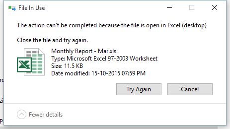 Thông báo không thể xóa file trong máy tính do chưa tắt hẳn ứng dụng