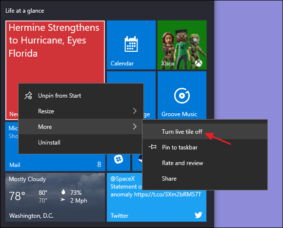 Tắt cập nhật Tiles Start Menu Windows 10