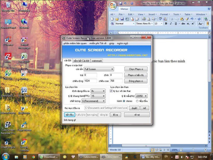 Phần mềm quay màn hình Cute Screen Recorder Free
