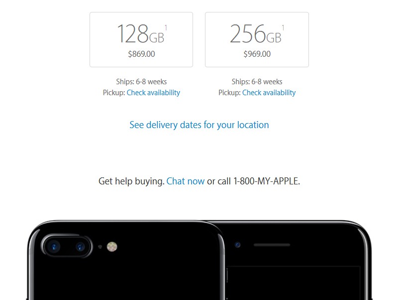Đặt iPhone 7 Plus Jet Black trên Apple Store sẽ phải đợi 6-8 tuần