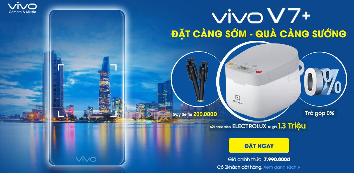 Vivo V7 Plus camera trước sau 24/16 MP, màn hình 18:9 trình làng tại Việt Nam