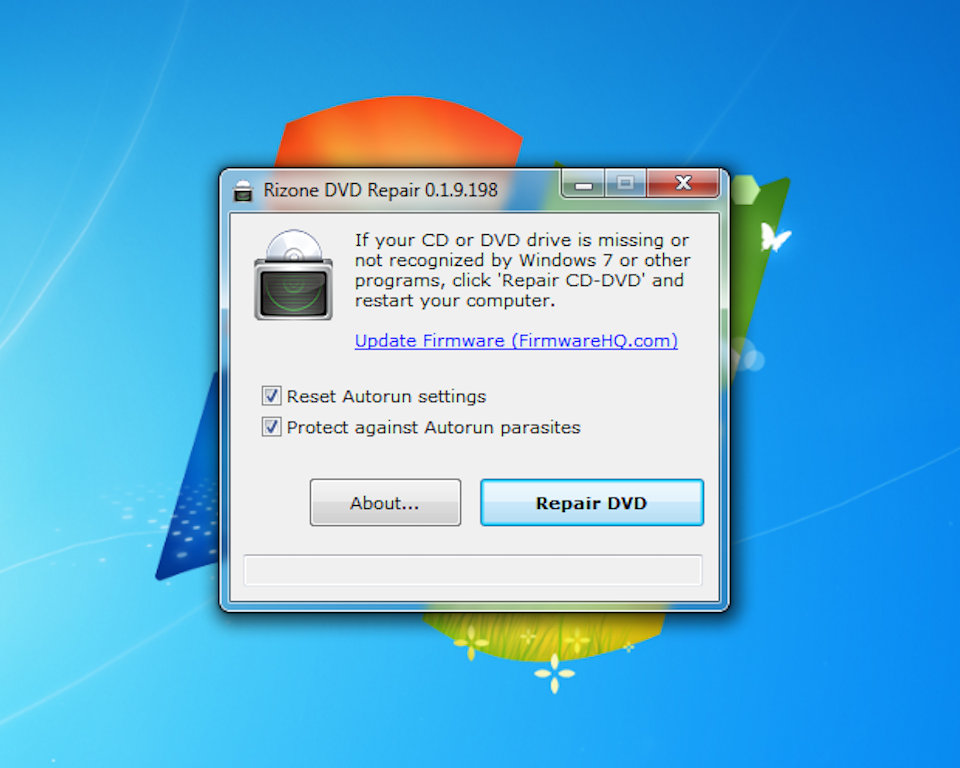 Dùng công cụ Rizon CD-DVD Repair để sửa lỗi laptop không nhận ổ đĩa.