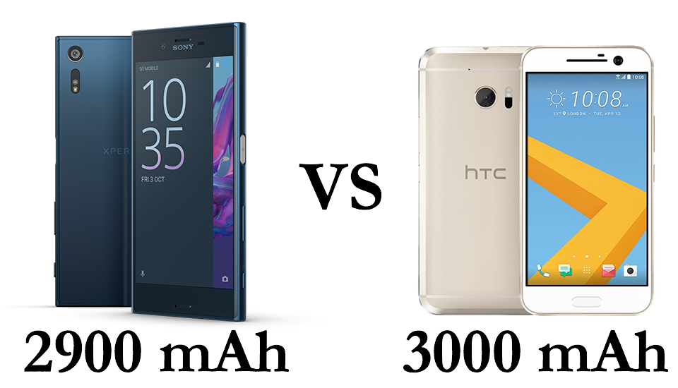 Sony Xperia XZ có dung lượng pin 2900 mAh, HTC 10 có dung lượng 3000 mAh
