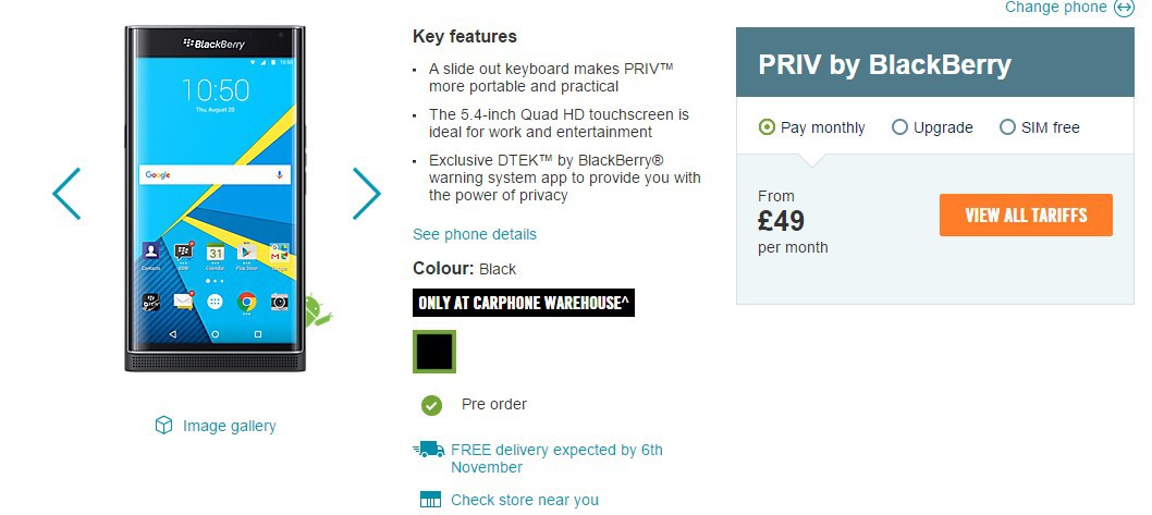 Blackberry Priv cho phép đặt hàng trước tại Anh