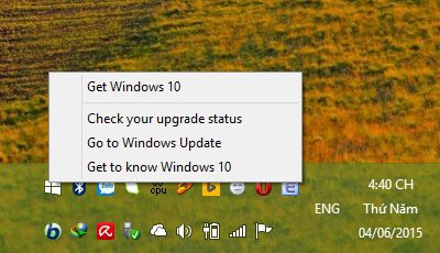 gỡ biểu tượng Get Windows 10