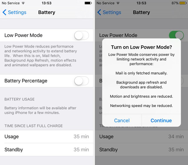 Ứng dụng tiết kiệm pin Low Power Mode trên iOS 9