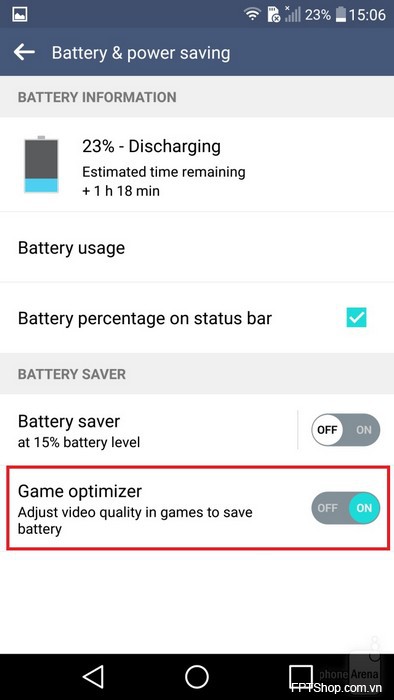 tắt chế độ tiết kiệm pin trên LG G4
