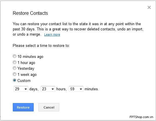 Phục hồi các danh bạ bằng Gmail
