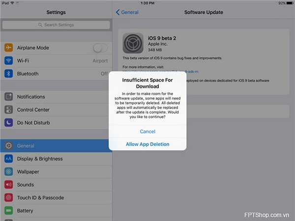 iOS 9 xóa ứng dụng tạm thời nếu iPhone không đủ bộ nhớ