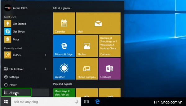Sử dụng Start Menu trên Windows 10