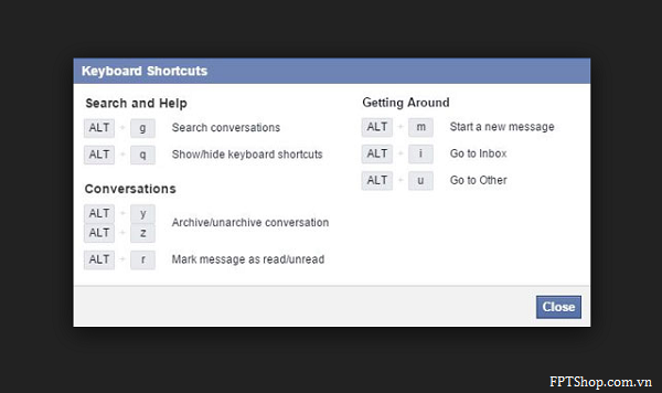 Phím tắt khi dùng Facebook messenger tại trình duyệt web