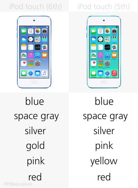 Các tùy chọn màu sắc trên iPod Touch 5 và iPod Touch 6