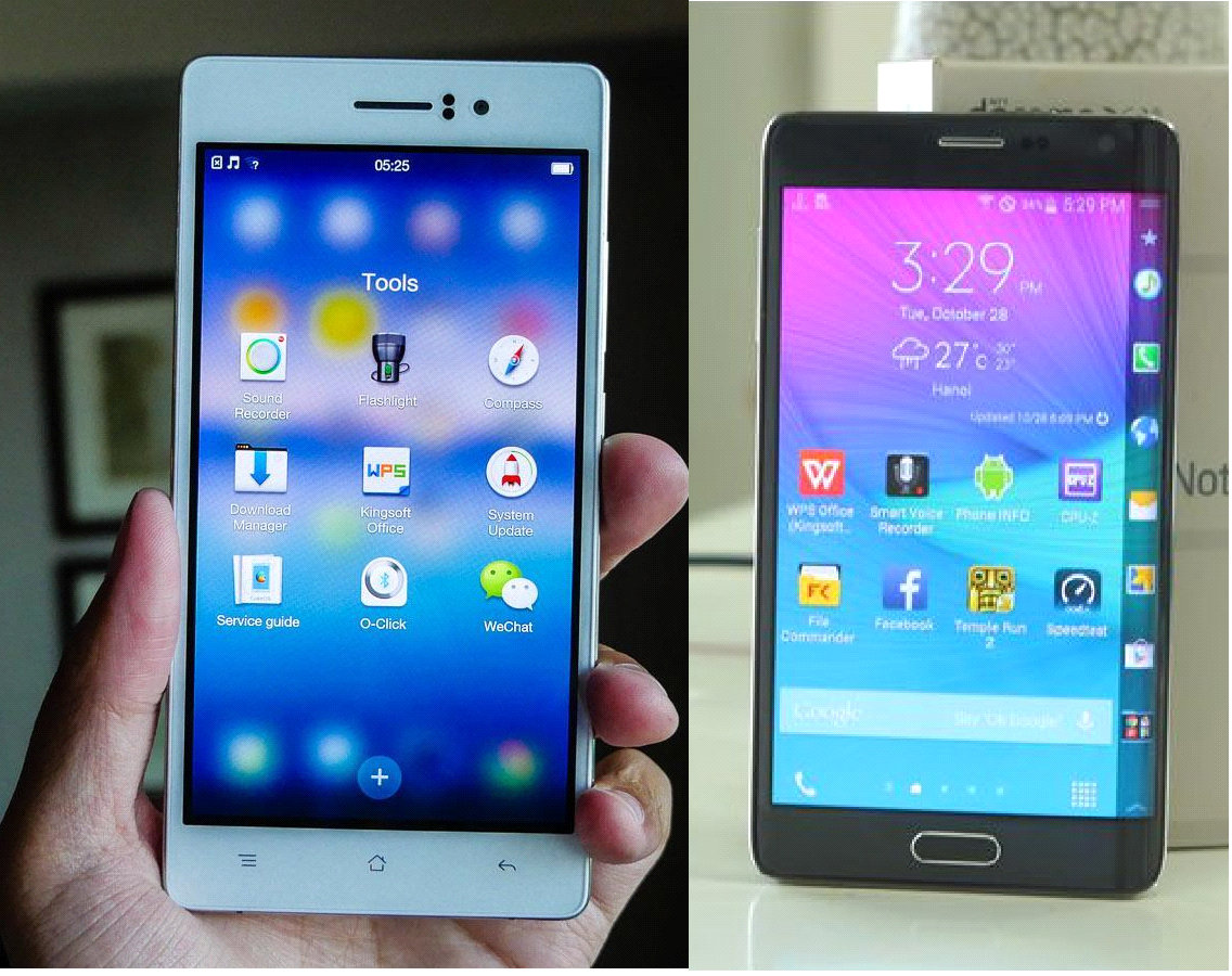 màn hình Samsung Galaxy Note EDGE  và Oppo R5