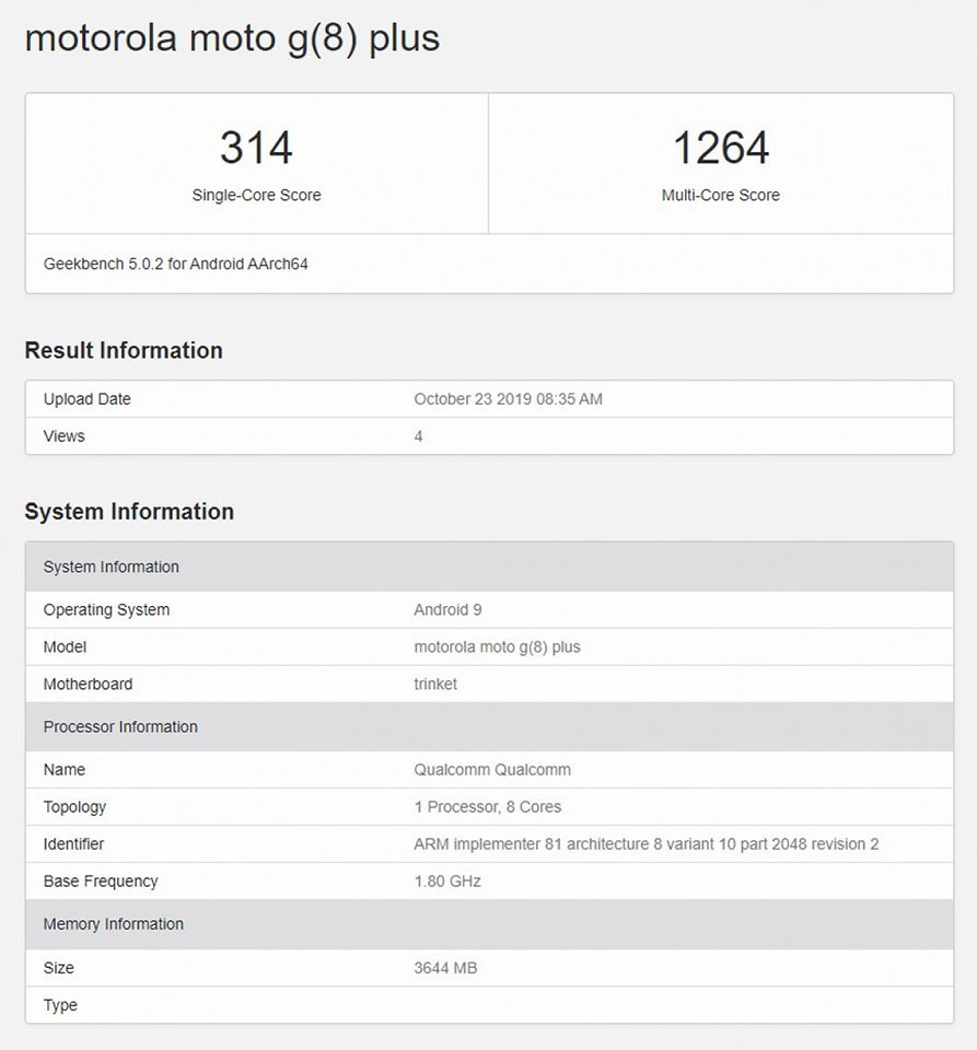 Moto G8 Plus lộ cấu hình trên Geekbench