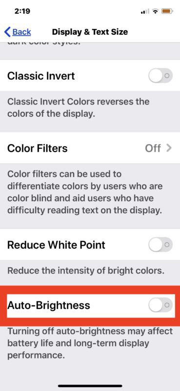 Tắt tự đồng điều chỉnh độ sáng màn hình iPhone và iPad 5