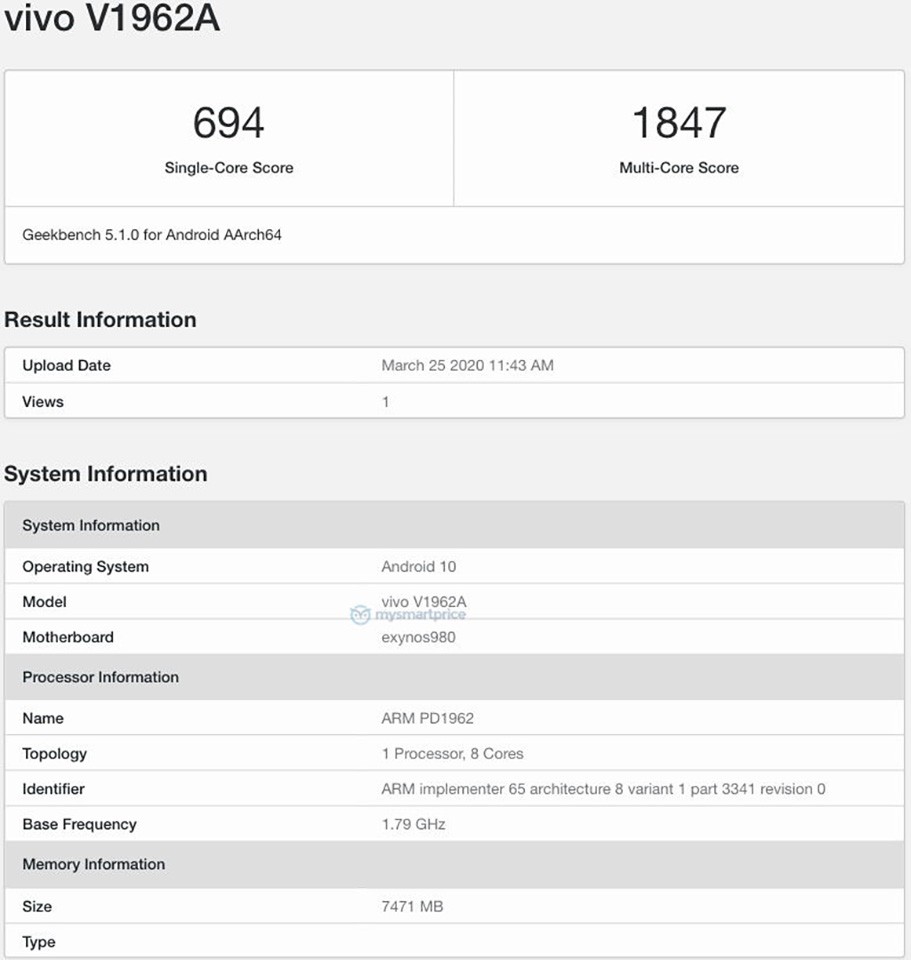 Vivo S6 5G xuất hiện trên Geekbench