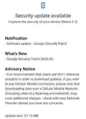 Nokia 2.3 nhận bản vá Android tháng 5/2020, mời các bạn tải về ngay