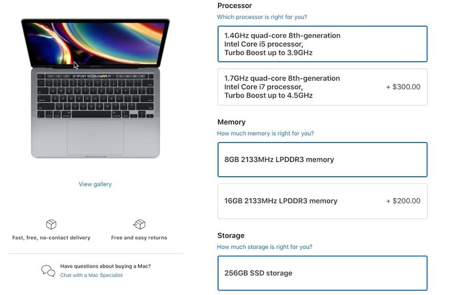 Apple tăng gấp đôi giá nâng cấp RAM trên MacBook Pro 13 inch 2020