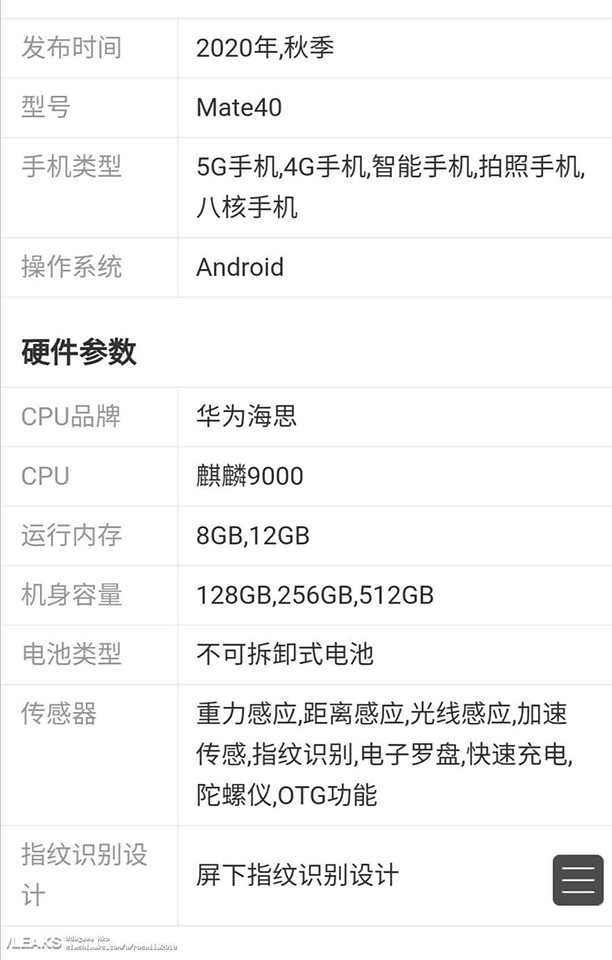 Thông số kỹ thuật Huawei Mate 40
