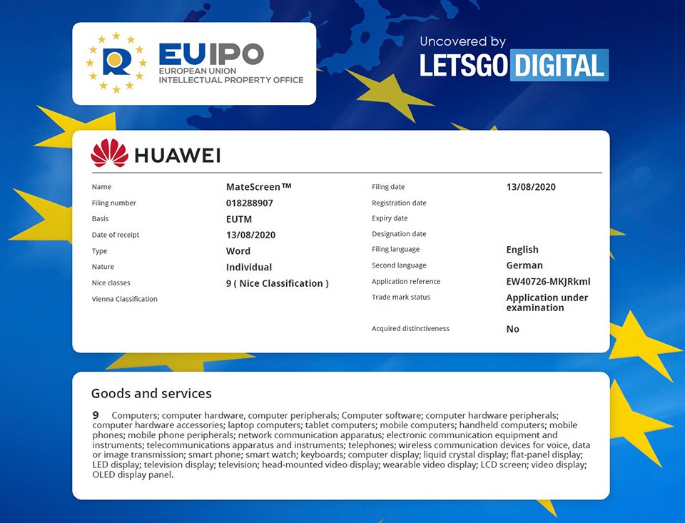 Huawei đăng ký nhãn hiệu MateDisplay và MateScreen