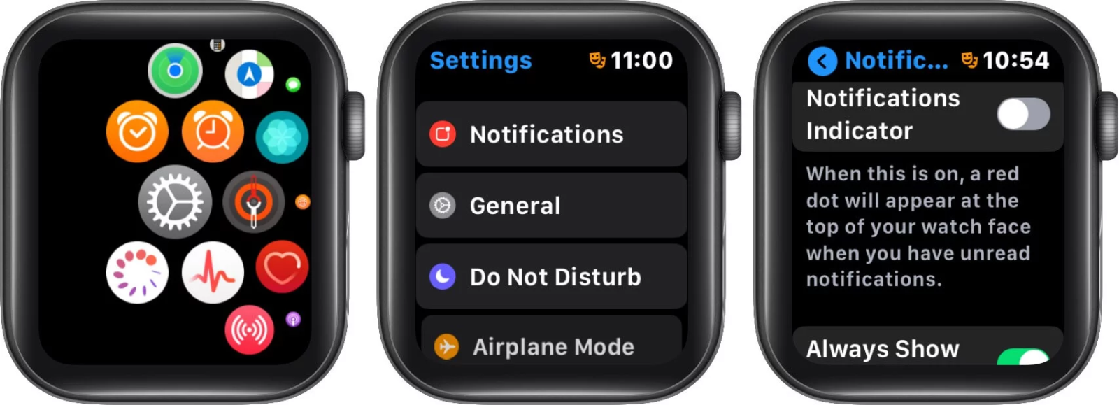 cách tắt dấu chấm đỏ trên màn hình apple watch