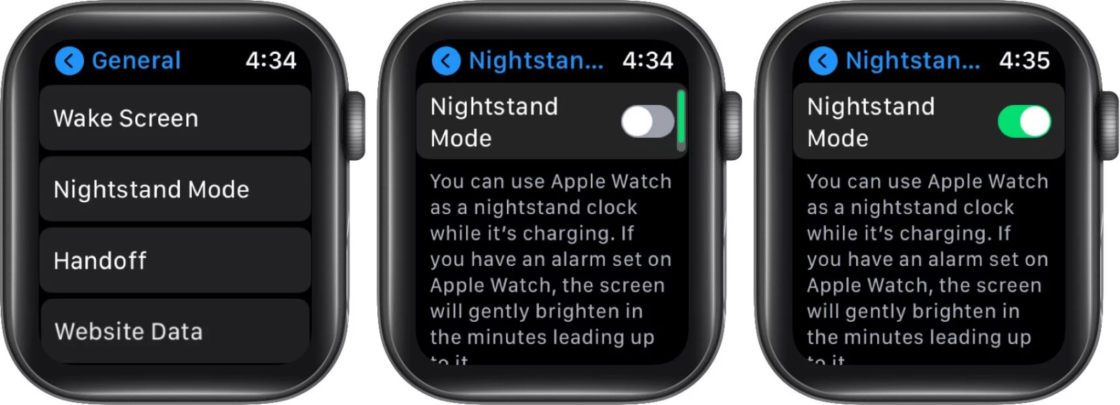 bật chế độ nightstand trên apple watch