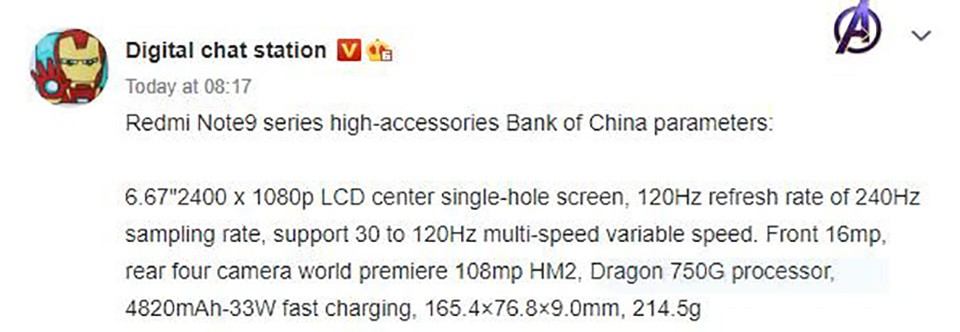 Thông tin Xiaomi Redmi Note 9 High Edition (ảnh 1)