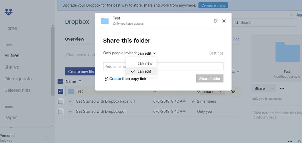 Cách chia sẻ file trên Dropbox