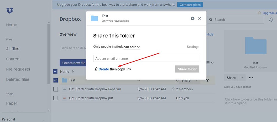 Cách chia sẻ file trên Dropbox