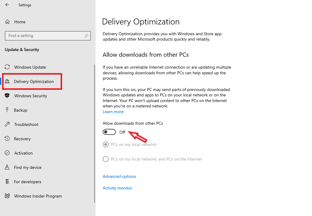 tắt Windows Update Delivery Optimization 