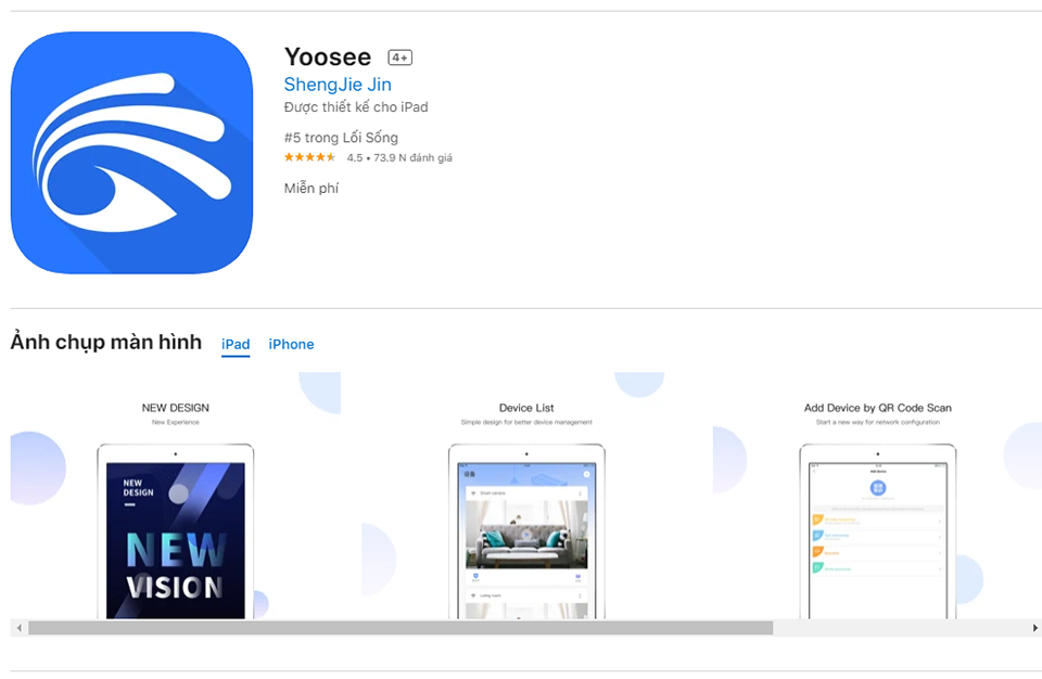 Phần mềm xem camera Yossi trên iPhone