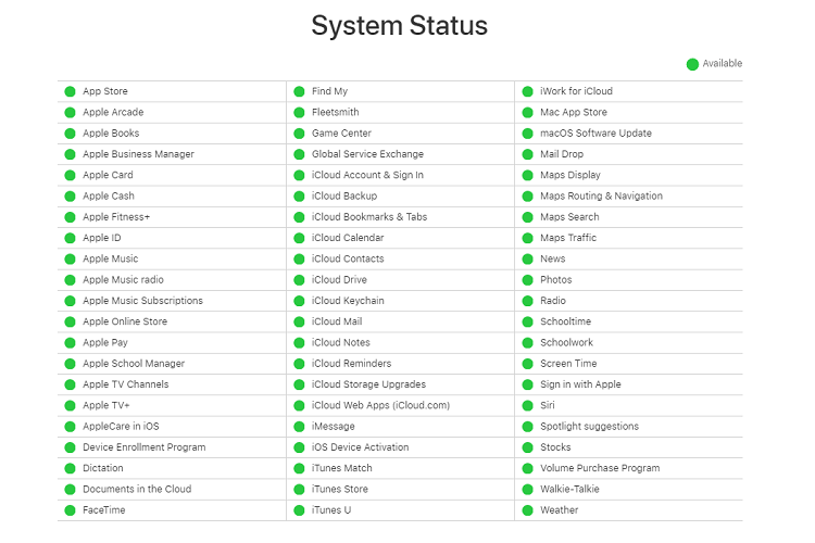 Kiểm tra trạng thái hệ thống Apple