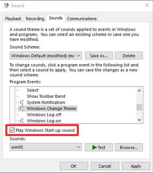 Thay đổi âm thanh khởi động mặc định trên Windows 10