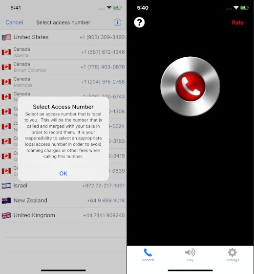 Ứng dụng ghi âm cuộc gọi Call Recorder Lite trên iOS 14