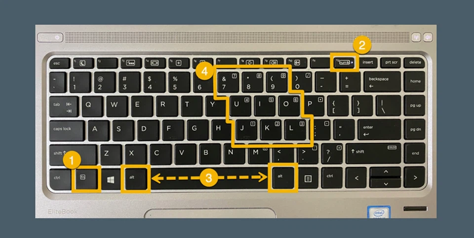 Đối với máy tính xách tay, hãy nhấn phím Num Lock để kích hoạt bàn phím số phụ như trên hình