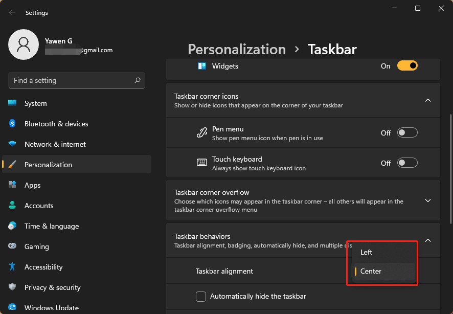 Cách thay đổi kích thước thanh Taskbar và căn chỉnh trên Windows 11 (4)